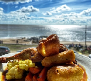 roast dinner overlooking the sea