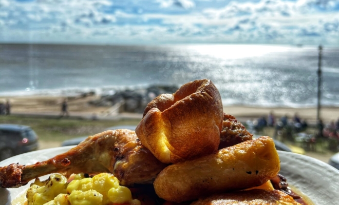 roast dinner overlooking the sea